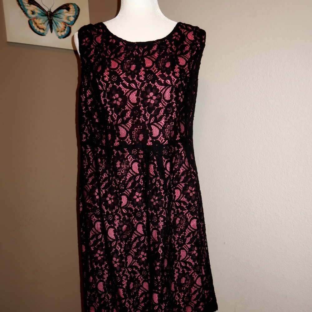 NWT Torrid Pink Black Lace Dress L/12